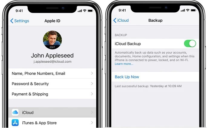 Enabling Icloud Backup on Device