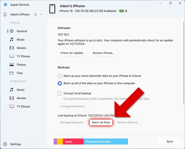 Select Full Iphone Backup to Computer