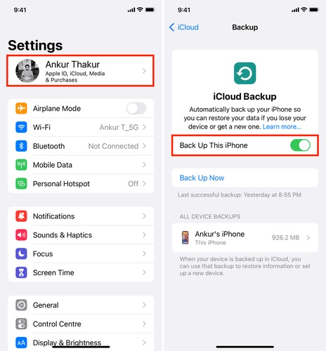 Select Icloud Backup Then Back Up