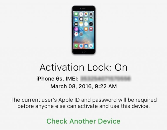 Activation Lock Off or on Status