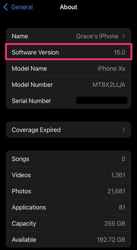 Check Ios Version in Settings About