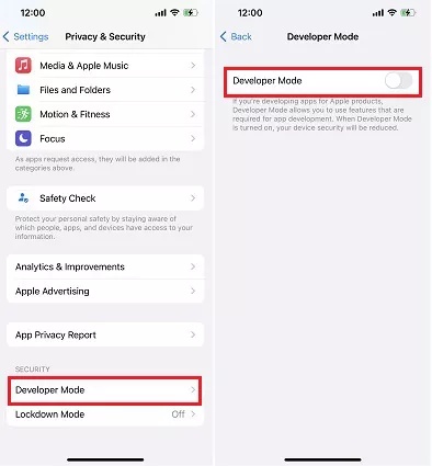 Enable Developer Mode on Device