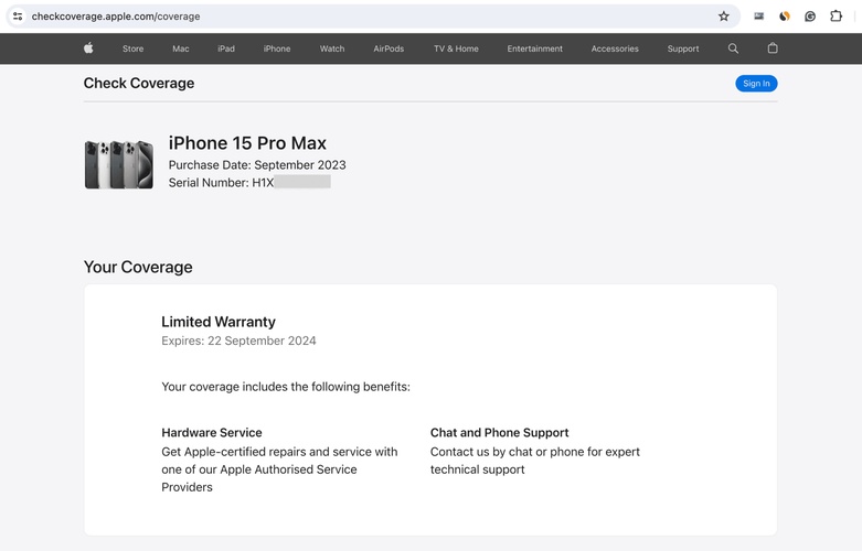 Find Serial Number for Apple Coverage