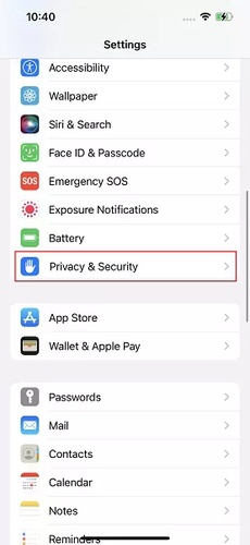 Open Iphone Settings Privacy and Security