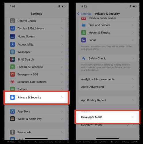 Scroll Down for Developer Mode Option