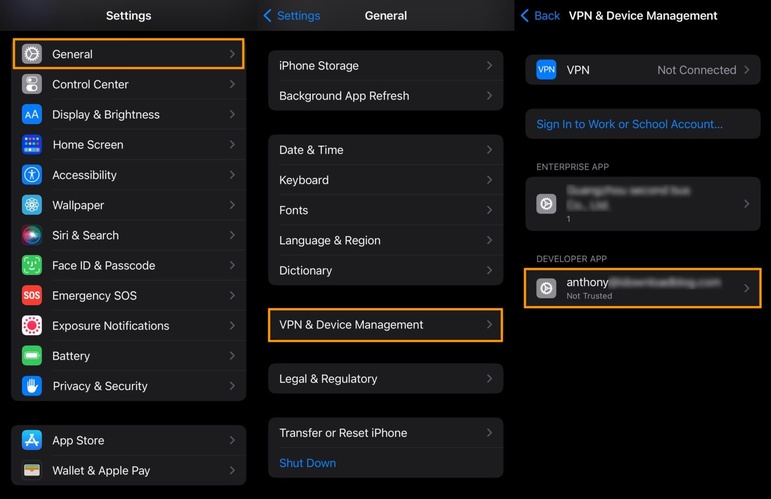 Settings Steps to Trust Vpn Profile