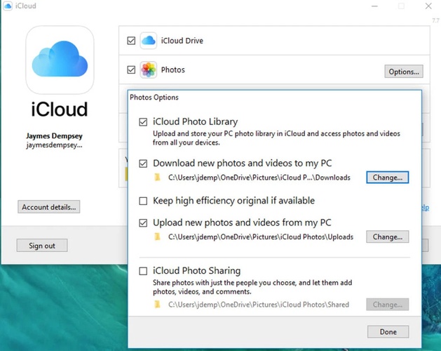 Check Icloud Options and Sync Photos