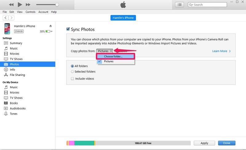 Itunes Sync Photos Folder Selection