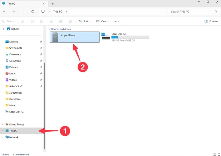 Open File Explorer, Locate Iphone