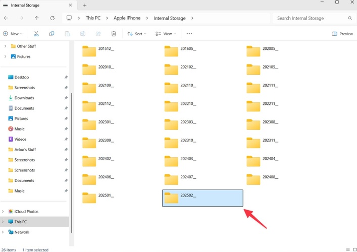 Select Date Folders, Drag Photos to Pc