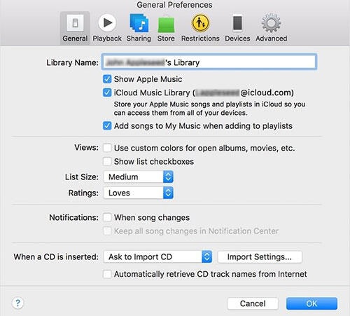 Sync Library in Music Settings