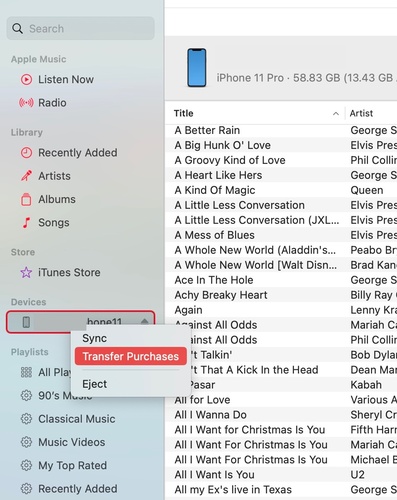 Transfer Purchases from Iphone Sidebar