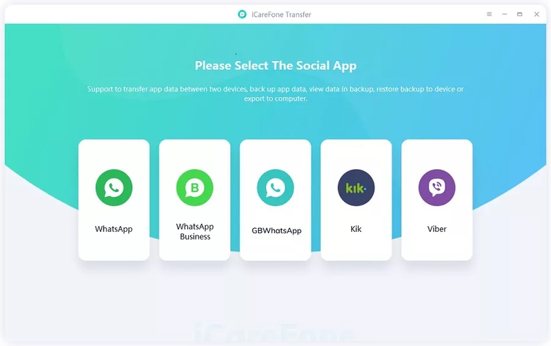 Installing Icarefone Transfer and Selecting Whatsapp