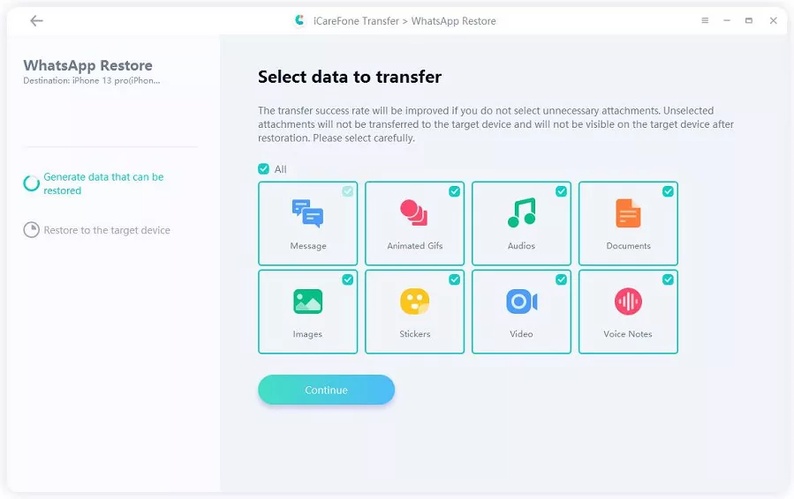 Restore Device Data Transfer Steps