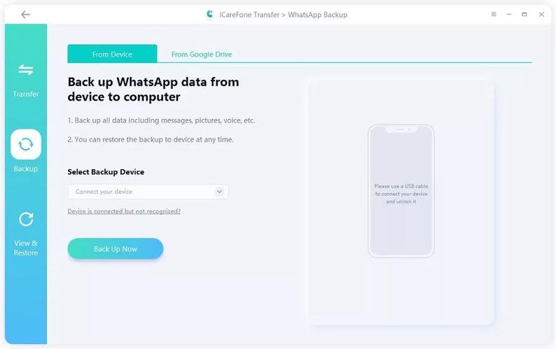Backup from Google Drive Using Icarefone