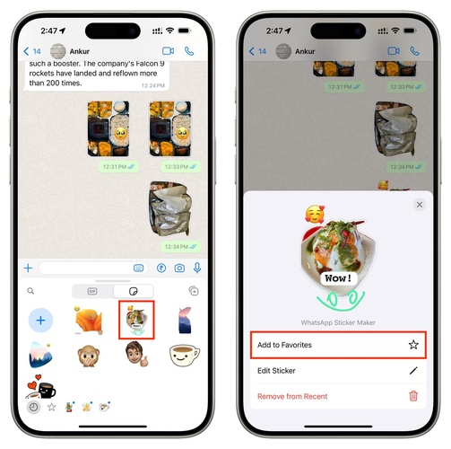 Hold Sticker Then Add to Favorites