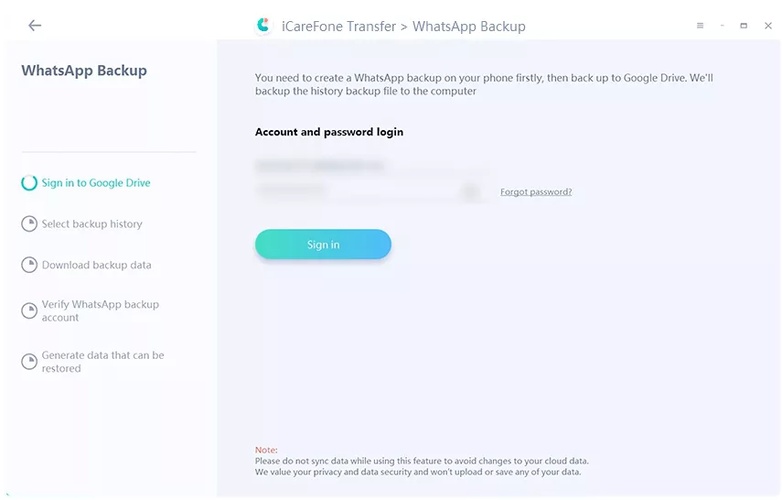 Sign into Google Account with Backup
