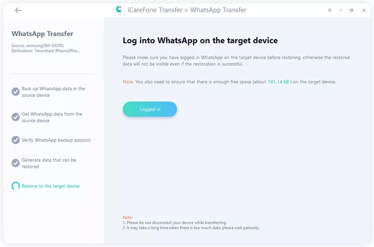 Verify Whatsapp Login and Storage