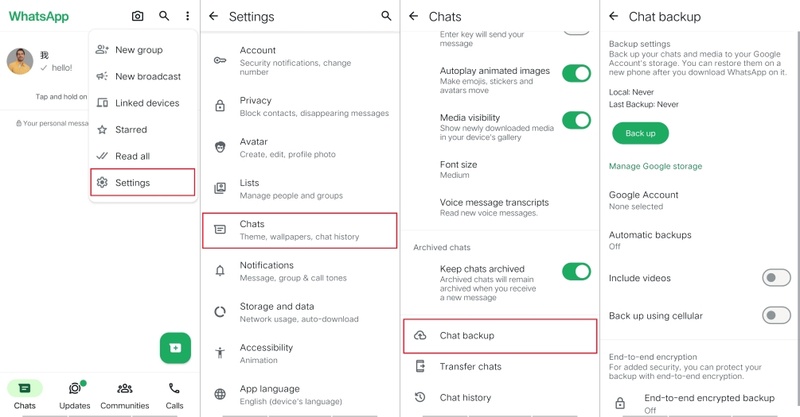 Whatsapp Chat Backup Settings on Android