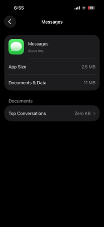 點進訊息 App 查閱大型附件以排除 iphone 儲存空間不足 的狀態